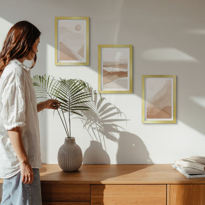Set 3 tablouri Peisaje abstracte în nuanțe de maro și bej