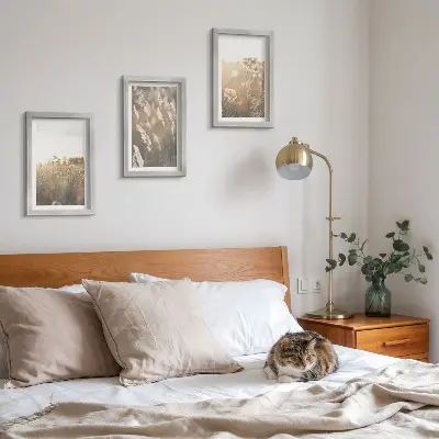 Set 3 tablouri cu peisaj cu ierburi și flori în nuanțe calde