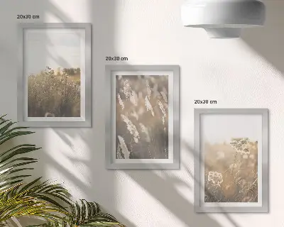Set 3 tablouri cu peisaj cu ierburi și flori în nuanțe calde