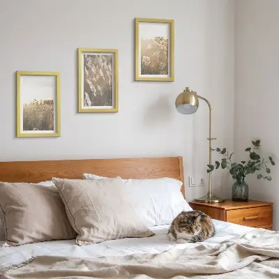 Set 3 tablouri cu peisaj cu ierburi și flori în nuanțe calde