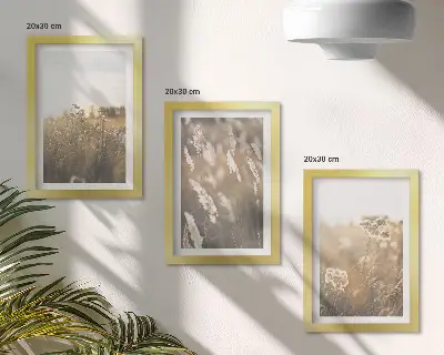Set 3 tablouri cu peisaj cu ierburi și flori în nuanțe calde