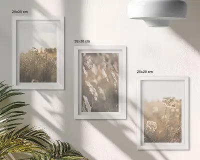 Set 3 tablouri cu peisaj cu ierburi și flori în nuanțe calde