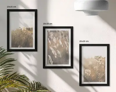 Set 3 tablouri cu peisaj cu ierburi și flori în nuanțe calde