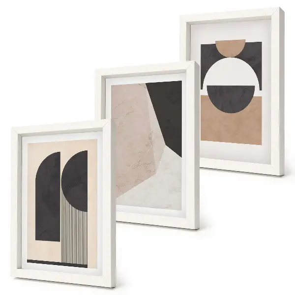 Set 3 tablouri cu forme abstracte în nuanțe de bej și maro