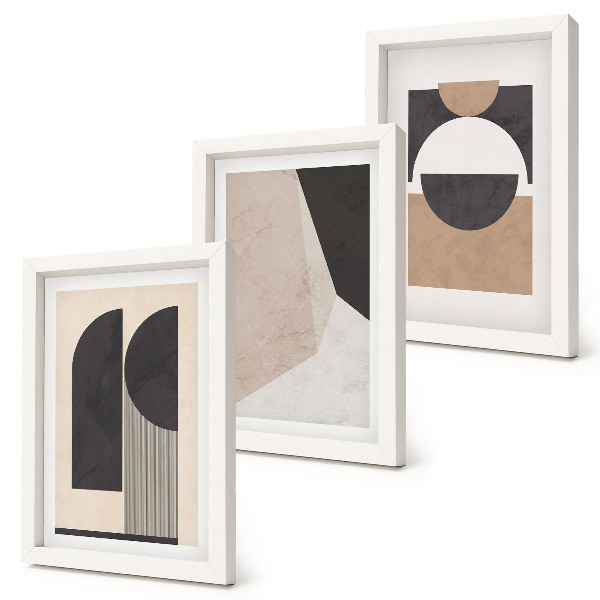 Set 3 tablouri Forme abstracte în nuanțe de bej și maro