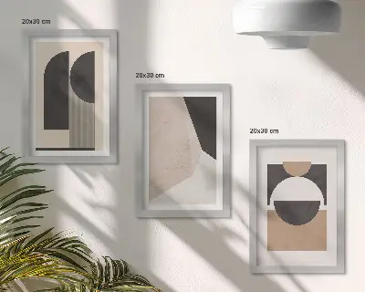 Set 3 tablouri cu forme abstracte în nuanțe de bej și maro
