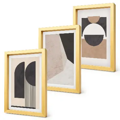 Set 3 tablouri cu forme abstracte în nuanțe de bej și maro