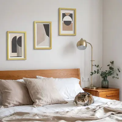 Set 3 tablouri cu forme abstracte în nuanțe de bej și maro