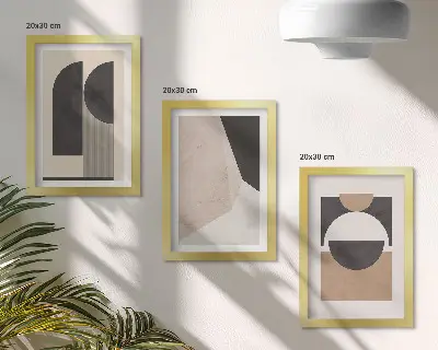 Set 3 tablouri cu forme abstracte în nuanțe de bej și maro