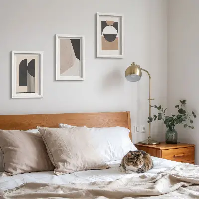 Set 3 tablouri cu forme abstracte în nuanțe de bej și maro