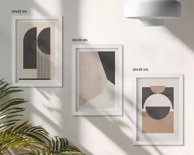 Set 3 tablouri cu forme abstracte în nuanțe de bej și maro