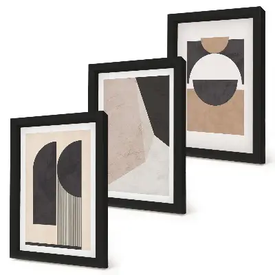 Set 3 tablouri cu forme abstracte în nuanțe de bej și maro