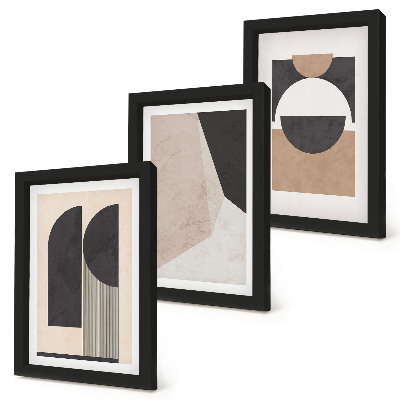 Set 3 tablouri Forme abstracte în nuanțe de bej și maro