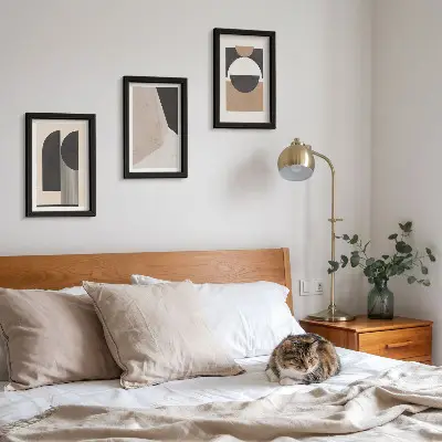 Set 3 tablouri cu forme abstracte în nuanțe de bej și maro
