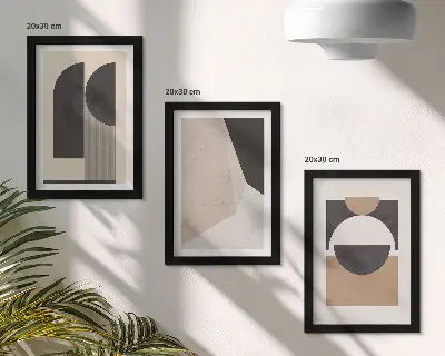 Set 3 tablouri cu forme abstracte în nuanțe de bej și maro