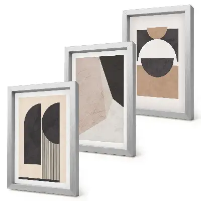 Set 3 tablouri cu forme abstracte în nuanțe de bej și maro