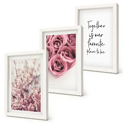 Set de 3 tablouri cu flori buchete de trandafiri cu inscripție decorativă