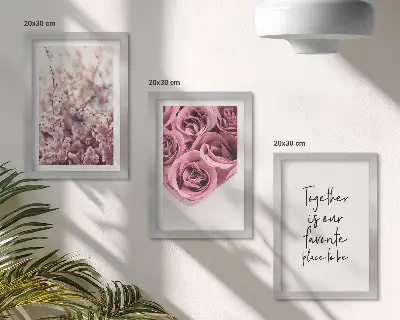 Set de 3 tablouri cu flori buchete de trandafiri cu inscripție decorativă