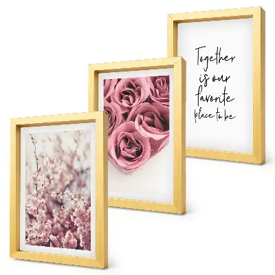 Set de 3 tablouri cu flori buchete de trandafiri cu inscripție decorativă