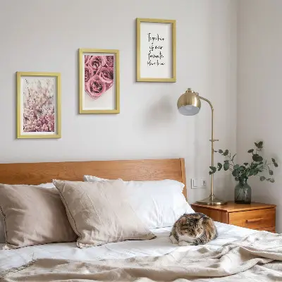 Set de 3 tablouri cu flori buchete de trandafiri cu inscripție decorativă