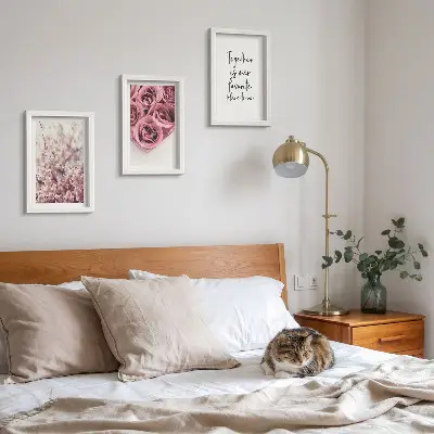 Set de 3 tablouri cu flori buchete de trandafiri cu inscripție decorativă