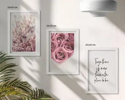 Set de 3 tablouri cu flori buchete de trandafiri cu inscripție decorativă