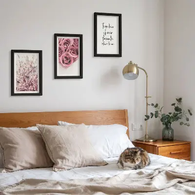 Set de 3 tablouri cu flori buchete de trandafiri cu inscripție decorativă