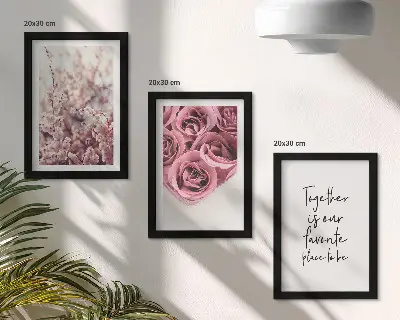 Set de 3 tablouri cu flori buchete de trandafiri cu inscripție decorativă