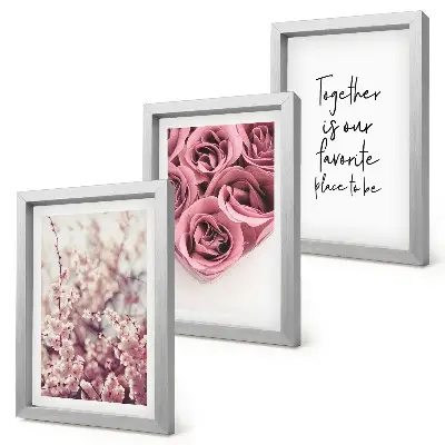 Set de 3 tablouri cu flori buchete de trandafiri cu inscripție decorativă