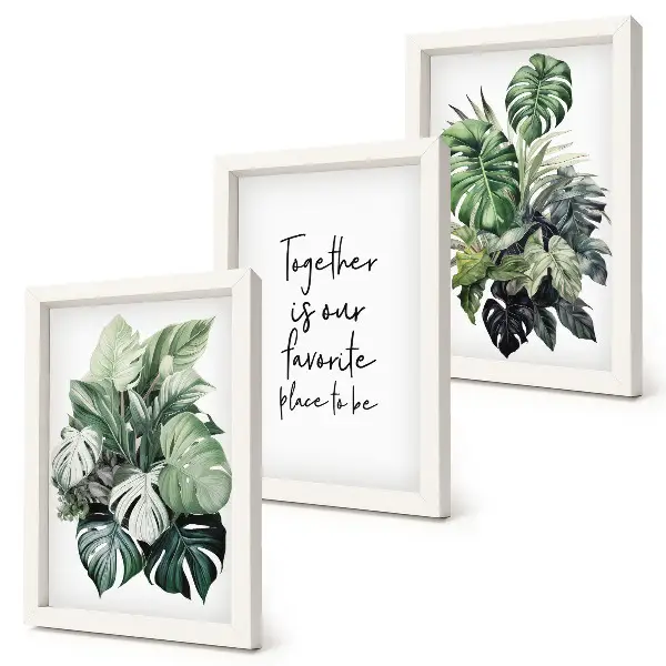 Galerie de perete cu frunze tropicale verzi și inscripție decorativă