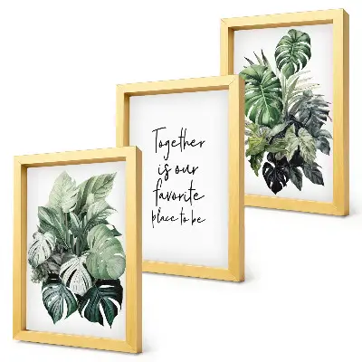 Galerie de perete cu frunze tropicale verzi și inscripție decorativă