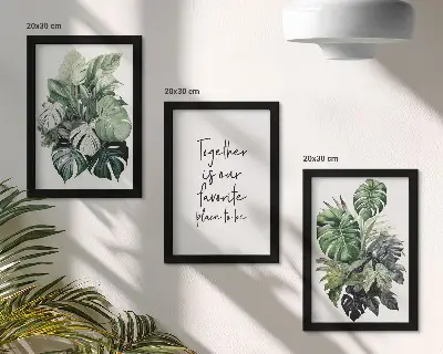 Galerie de perete cu frunze tropicale verzi și inscripție decorativă