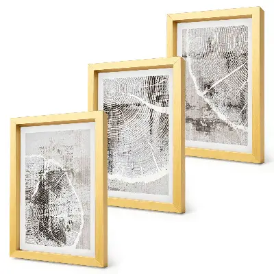 Set de 3 tablouri cu modele de fibră de lemn în nuanțe de gri și alb