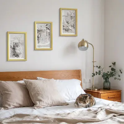 Set de 3 tablouri cu modele de fibră de lemn în nuanțe de gri și alb