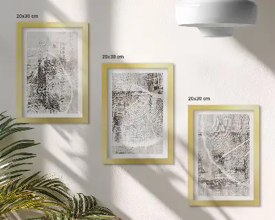 Set de 3 tablouri cu modele de fibră de lemn în nuanțe de gri și alb