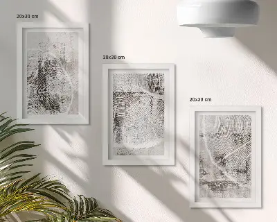 Set de 3 tablouri cu modele de fibră de lemn în nuanțe de gri și alb