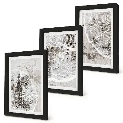 Set de 3 tablouri cu modele de fibră de lemn în nuanțe de gri și alb