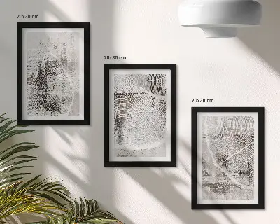 Set de 3 tablouri cu modele de fibră de lemn în nuanțe de gri și alb