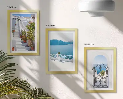 Set 3 tablouri cu scări albe, plante, vedere la mare și poartă
