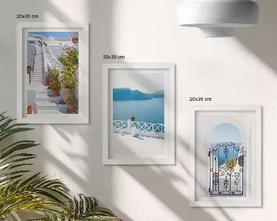 Set 3 tablouri cu scări albe, plante, vedere la mare și poartă