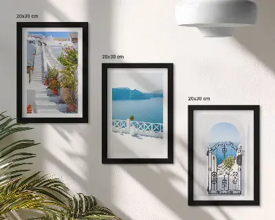 Set 3 tablouri cu scări albe, plante, vedere la mare și poartă