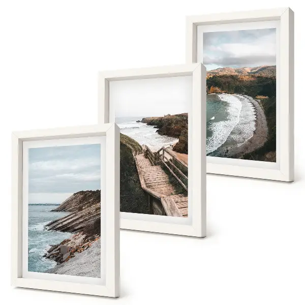 Set 3 tablouri cu vederi la mare, stânci și peisaje de plajă