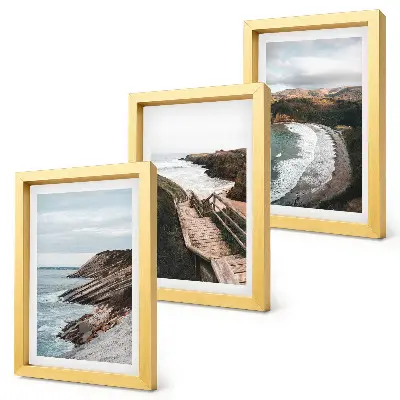 Set 3 tablouri cu vederi la mare, stânci și peisaje de plajă
