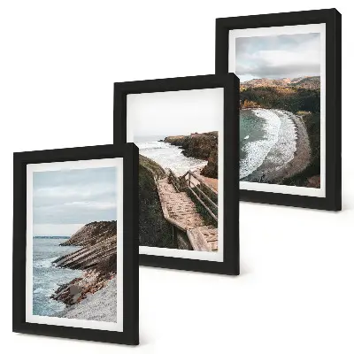 Set 3 tablouri cu vederi la mare, stânci și peisaje de plajă
