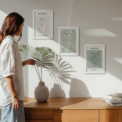 Set 3 tablouri Linii și modele vegetale într-un stil minimalist