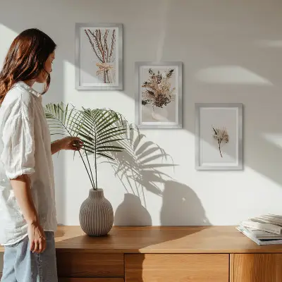 Galerie de perete cu flori și ramuri în stil minimalist natural