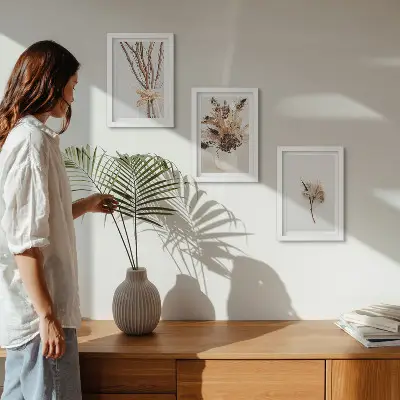 Galerie de perete cu flori și ramuri în stil minimalist natural