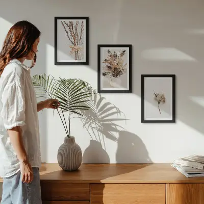 Galerie de perete cu flori și ramuri în stil minimalist natural