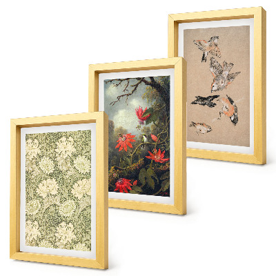 Set 3 tablouri Flori și păsări în mediul natural