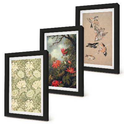 Set 3 tablouri Flori și păsări în mediul natural